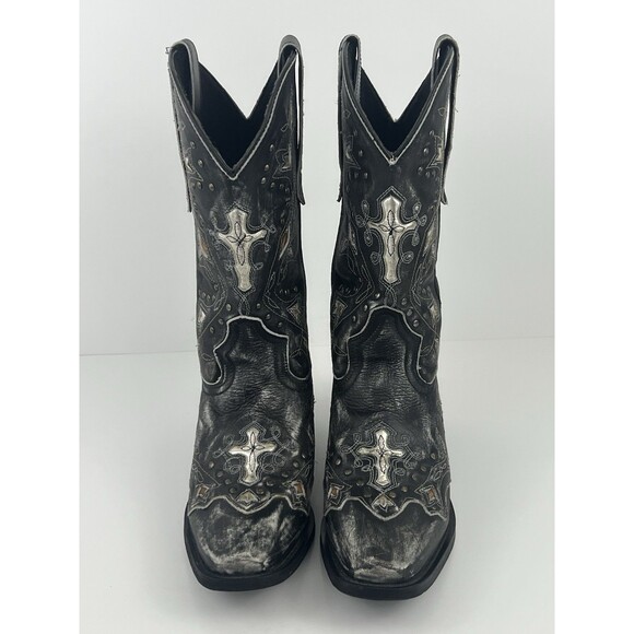 Laredo Womens Grey Black Silver Cross Inlay Details 52030 Western Boots Size 7.5 - Picture 2 of 15